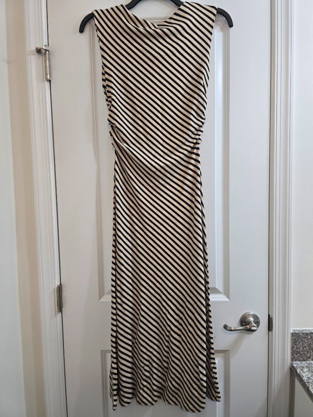 H&M Striped Gathered Bodycon Dress - Light Beige and Black Stripes - Picture 7 of 11